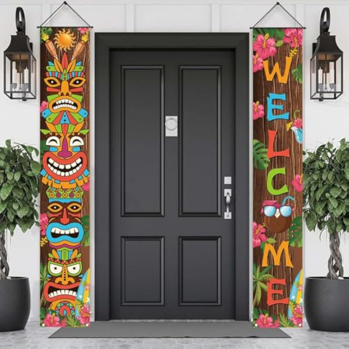 Hawaiian Luau Tiki Totem Porch Sign Banner Tropical Party Decorations