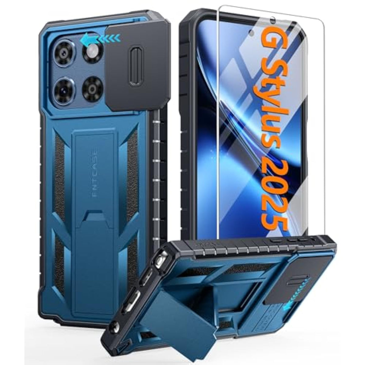 For Motorola Moto-G Stylus-5G-2025 Case: Military Grade Dropproof Cell Phone Cover With Kickstand & Slide | Heavy Duty Rugged Phonecase Bumper Textured Protector(Blue)