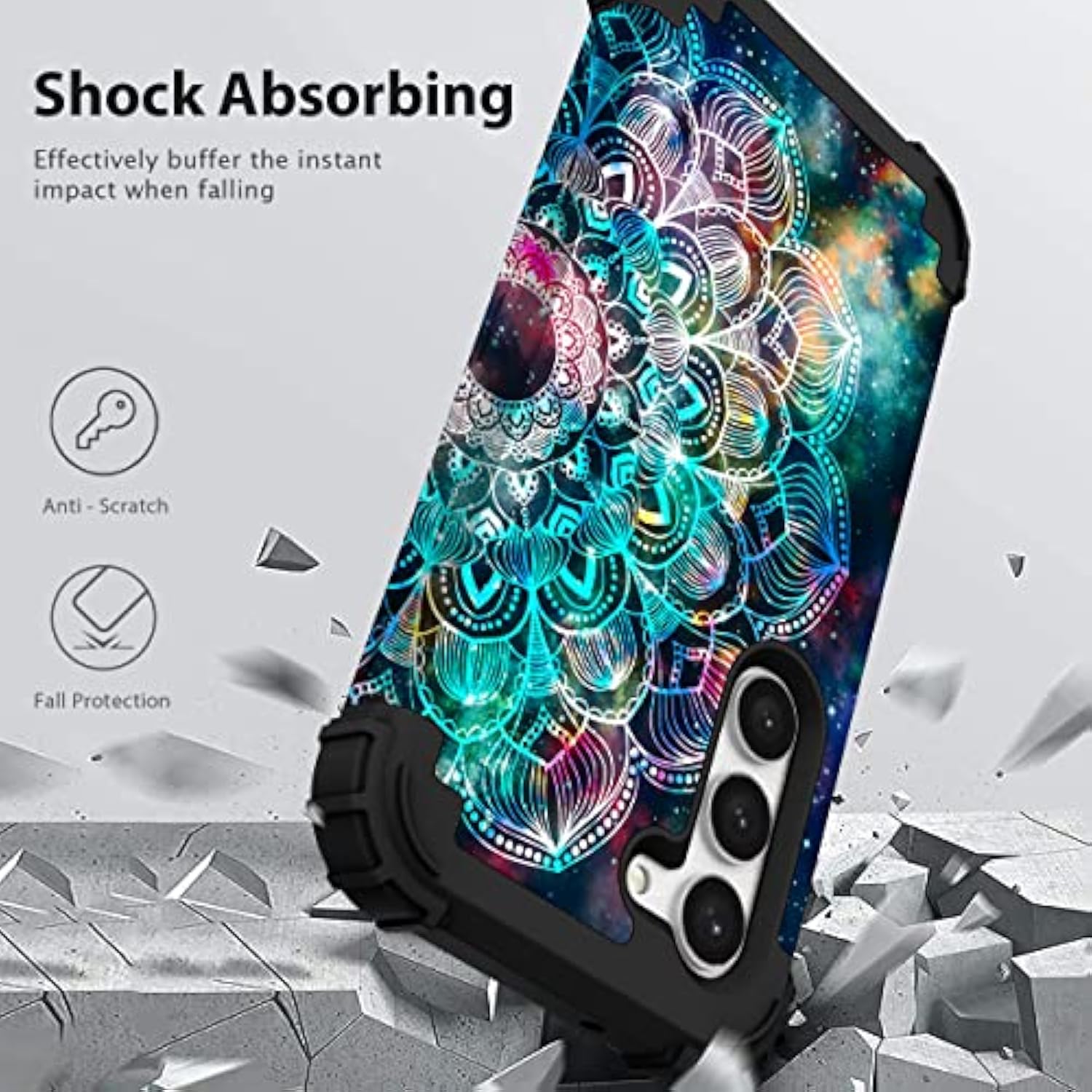 For Galaxy S23 Case 6.1" Display, 2023 Mandala In Galaxy Hybrid Protective Case | Shockproof, Heavy Duty Protection, Soft Silicone Rubber Bumper, Hard Plastic