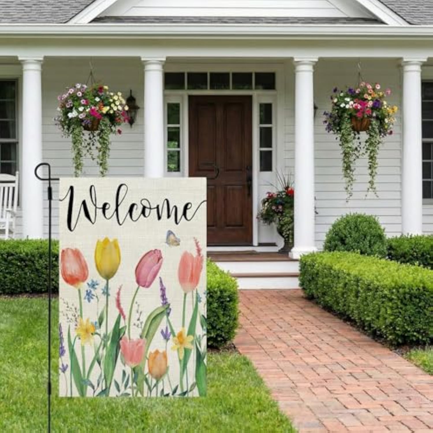 Spring Garden Flag Floral 12X18 Inch Double Sided For Outside Tulips Welcome Burlap Small Yard Holiday Decoration