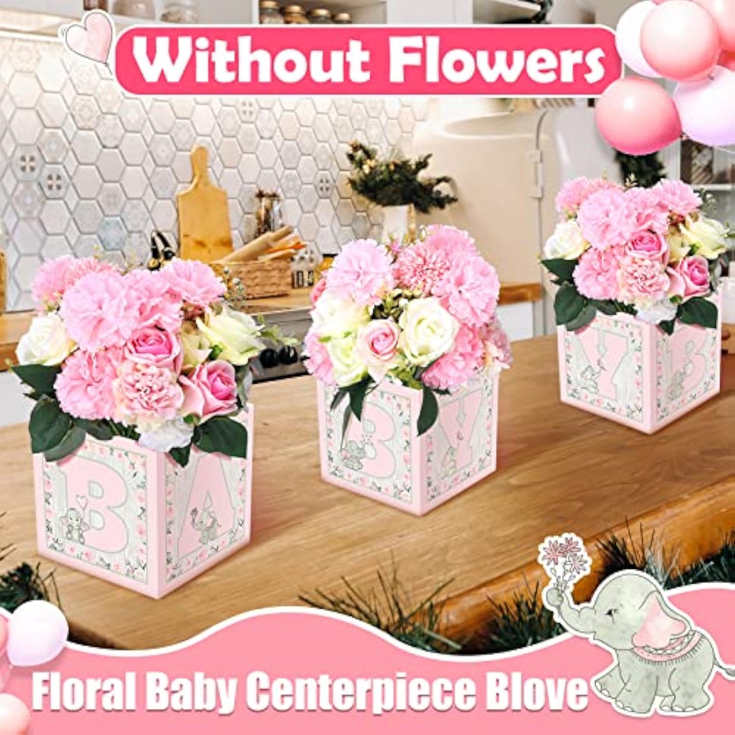 10 Pieces Baby Shower Decorations Baby Flower Boxes Elephant Floral Ba
