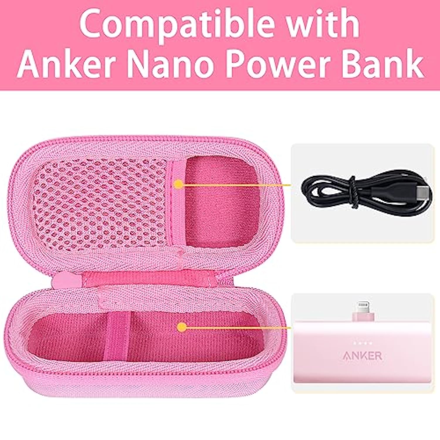 co2CREA Hard Case Compatible with Anker 621 Nano Power Bank 5,000mAh 12W Portable Charger, Pink Case
