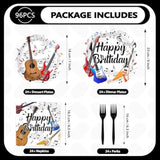 96 Pcs Guitar Birthday Party Supplies Music Notes Birthday Plates Music Theme Party Decorations Plates Napkins Disposable Guitar Tableware Set For Baby Shower Concert Karaoke Rock And Roll