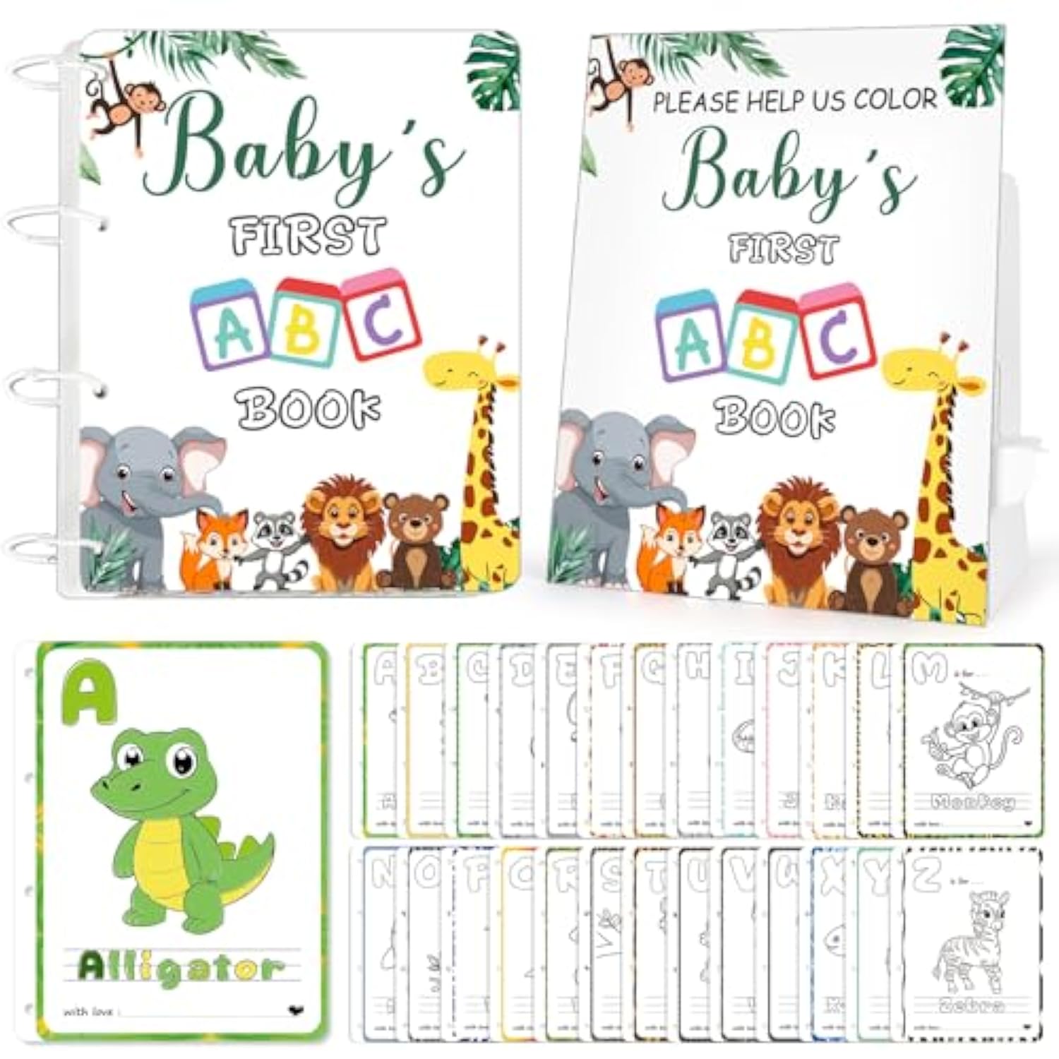 Baby'S First Abc Book Baby Shower Game 26 Pcs Coloring Card Animal Alphabet A To Z Baby Shower Guest Book Alternative Baby'S First Alphabet Coloring Book