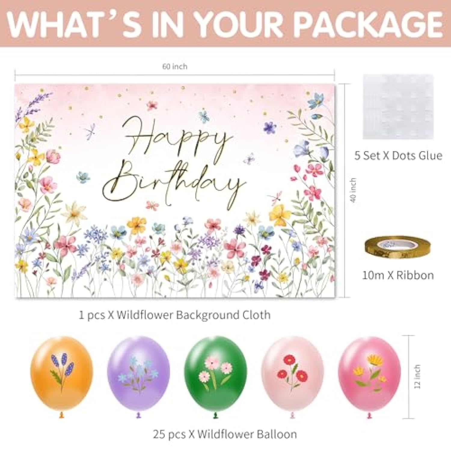 Wildflower Party Supplies, Floral Party Decorations Tableware, Plate, Napkins, Cup, Cutlery, Tablecloth, Backdrop, Banner, Spring Summer Flower Decorations For Birthday, Baby Shower, Serve 24