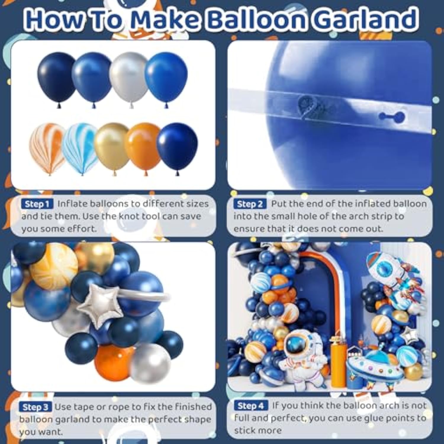 139Pcs Outer Space Party Decorations Balloon Garland Kit, Space Birthday Party Supplies Ufo Astronaut Themed Navy Blue Silver Foil Latex Balloons For Boys Kids