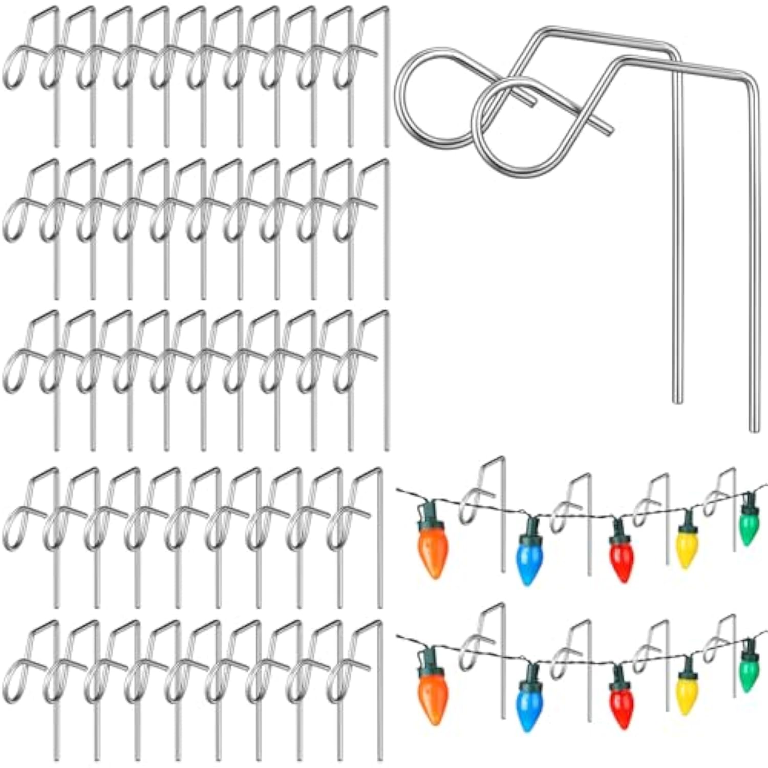 50 Pcs Gutter Clips For Hanging Outdoor Lights Heavy-Duty Christmas Metal Light Q-Hangers Hooks For Gutters Guard Holiday Hangers