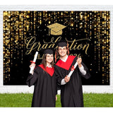 8x6ft Polyester Black Congrats Graduation Backdrop Class of 2026 Photography Background Gold Bachelor Cap Celebration Party Decorations Banner Picture Photo Booth