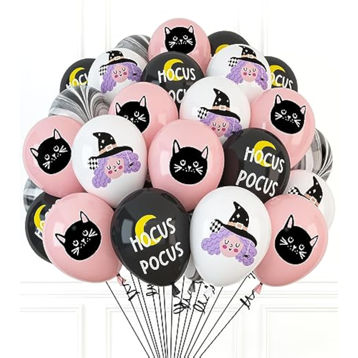 50pcs Halloween Balloons Set Pink Black Witch Cat Latex Balloons for Party Decor
