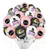 50pcs Halloween Balloons Set Pink Black Witch Cat Latex Balloons for Party Decor