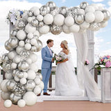 103Pcs Balloon Arch Garland Kit, White Metallic Silver Latex Balloon G