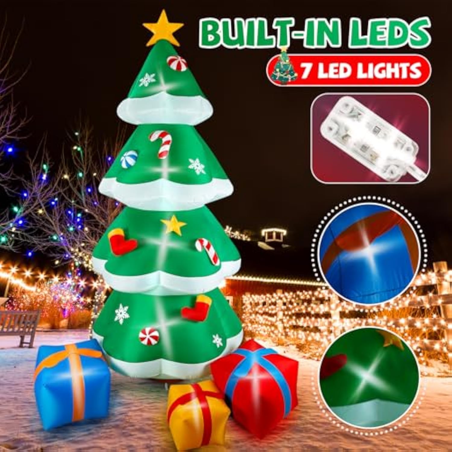 12 Ft Christmas Inflatable Decoration, Outdoor Blow Up Yard Fun Decor, Christmas Tree With Presents Built-In Led Lights