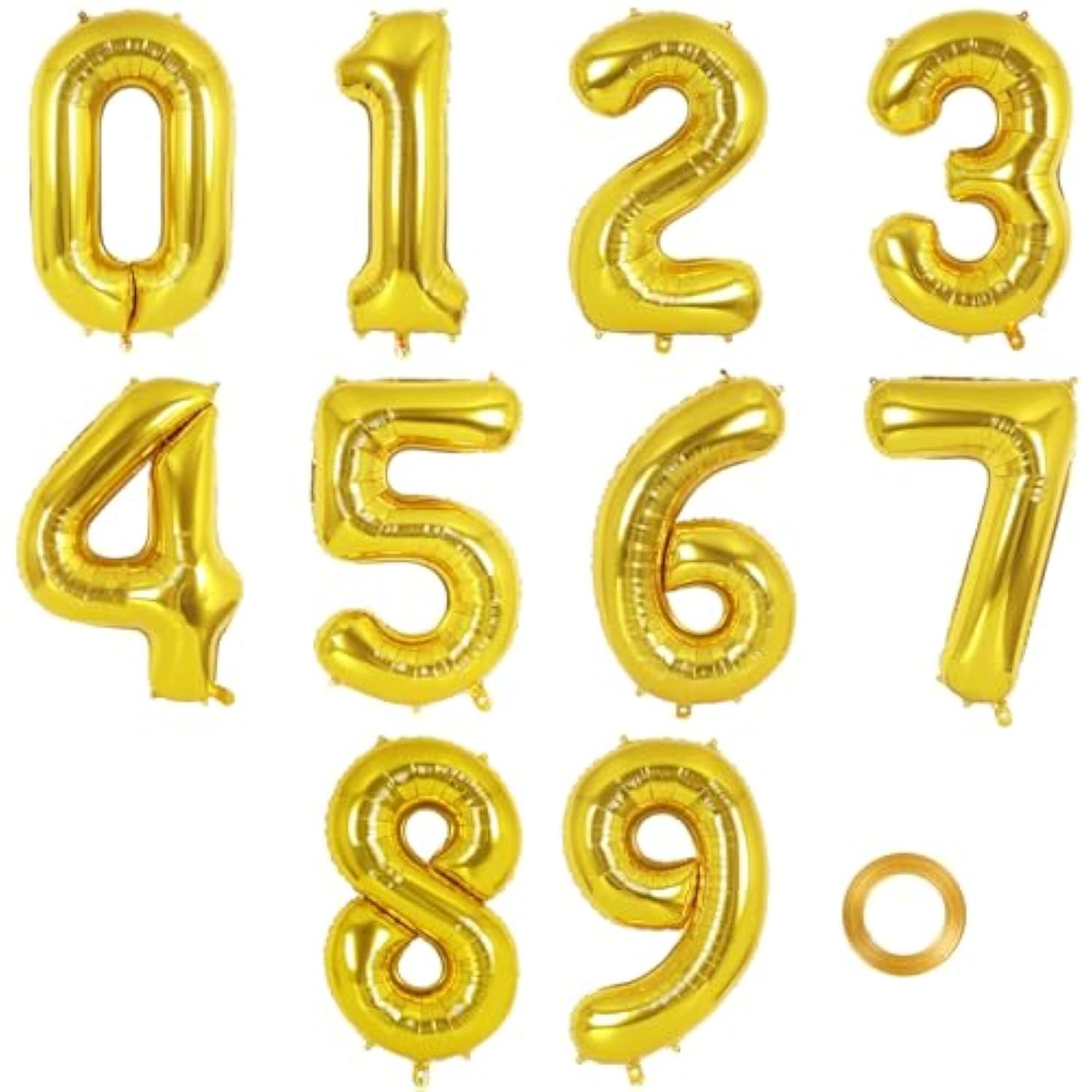Number Balloons 16 Inch, Gold Number Foil Balloons 0-9, Small Mylar Balloon Numbers For Birthday Aniversary Gold Party Decorations Supplies