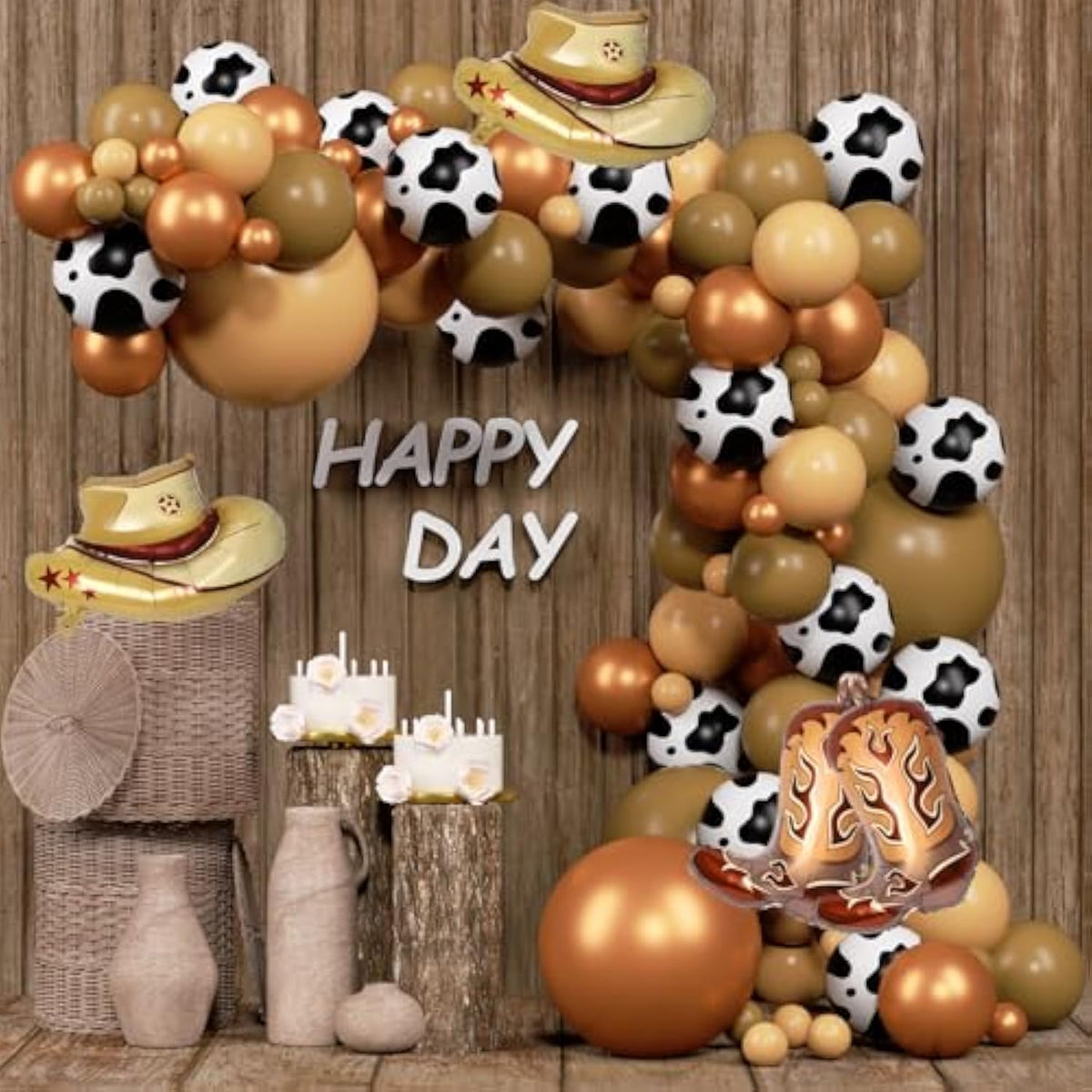 135pcs Western Cowboy Balloon Arch Kit with Cow Print for Farm Theme Party