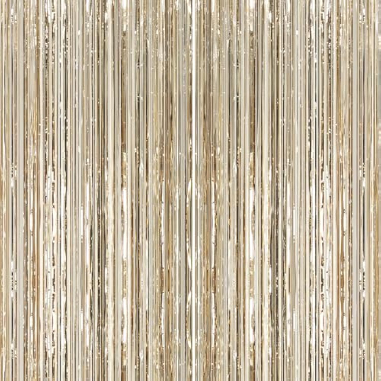 2Pack Champange Party Metallic Tinsel Foil Fringe Curtains, 3.2Ft X 8.2Ft Door Streamer Photo Booth Backdrop For Birthday Graduation Engagement Bridal Shower Bachelorette Baby Shower Party Decorations