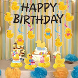 18Pc Duck Birthday Party Decorations Banner, Hanging Swirls, & Table Centerpieces