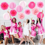 Light-Hot Pink Party-Decorations Paper-Flowers Lanterns - 15Pcs Graduation Girl Birthday Decor Tissue Pom Poms Streamers, Bridal Baby Shower Wedding Bachelorette Valentine Hanging Supplies