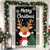 Christmas Door Cover Reindeer And Christmas Tree Design 71 X 35 Inch Merry Christmas Reindeer Hanging Banner Backdrop Photography Background Banner For Front Door Holiday Decor