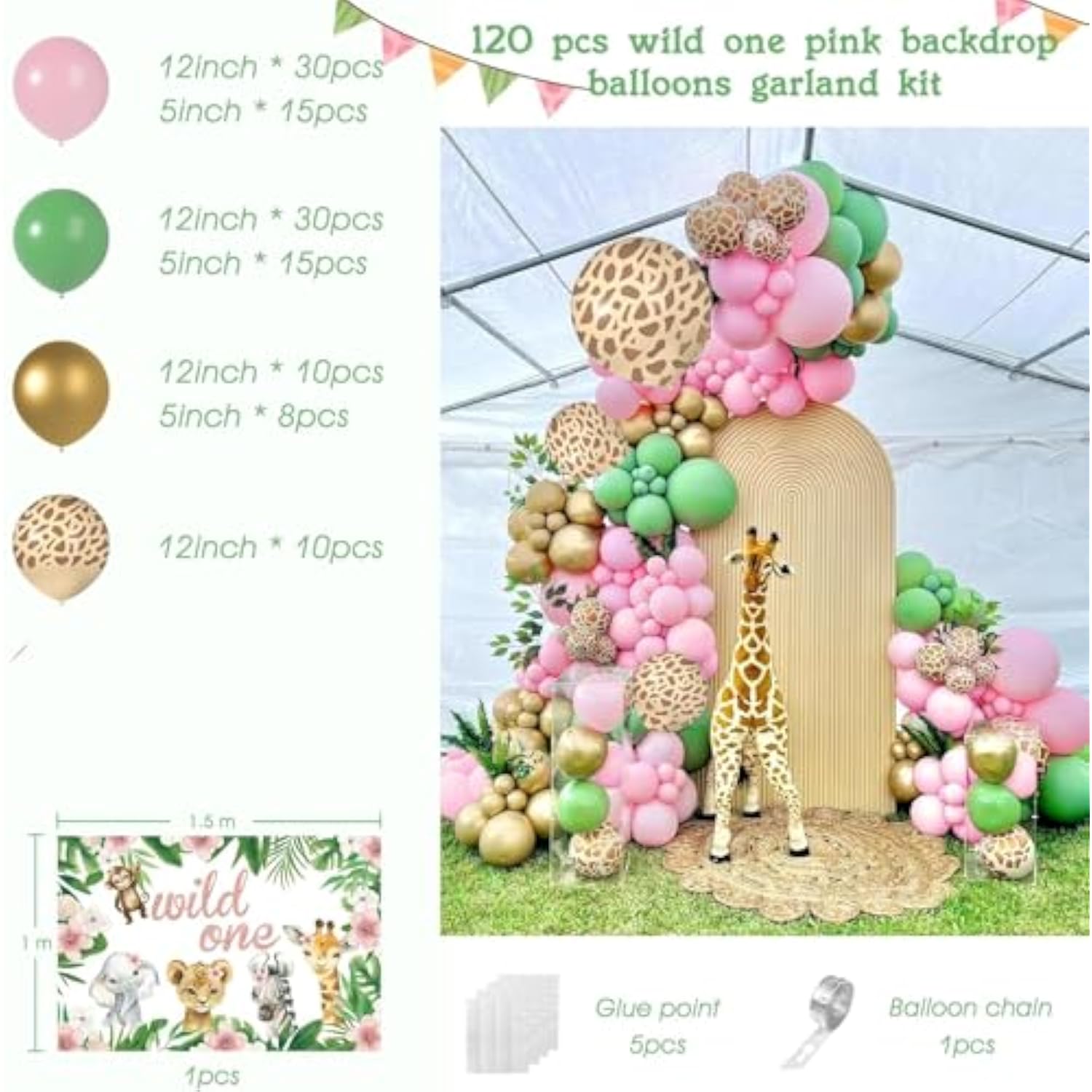 113pcs Sage Green Balloon Garland & Backdrop Safari Jungle Theme Party Decor