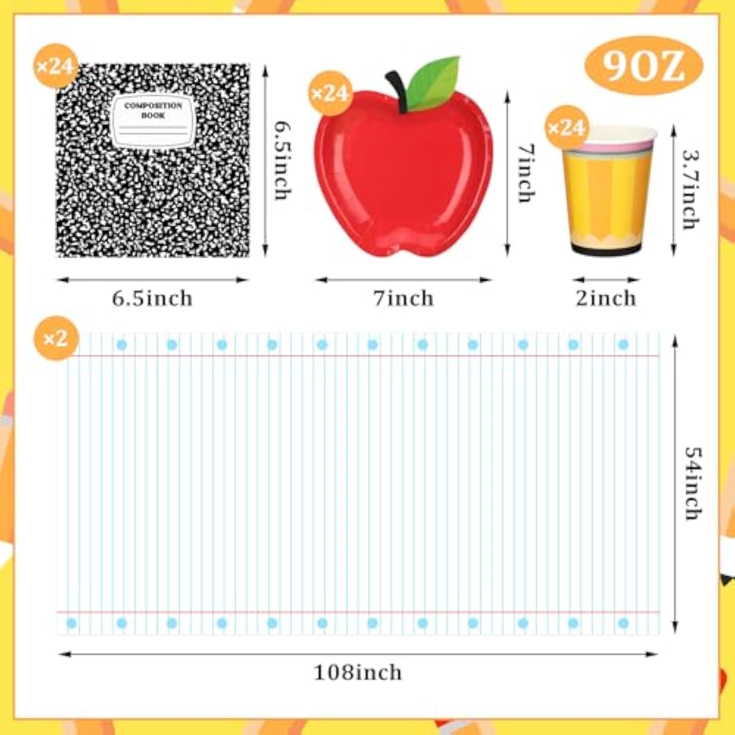 146 Pcs Back To School Decoration Apple Paper Plates First Day Of School Party Supplies Tableware Set For 24 Guest 2 Disposable Tablecloth Composition Notebook Classroom Decoration Pre K Teacher Party