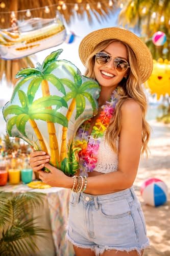 Tropical Cruise Ship Balloon Set, Summer Beach Party Balloons with Palm Tree, Cocktail Glass, Sunshine & Beach Ball, Hawaii Aloha Pool Party Decorations, Cruise Vacation Nautical Theme Supplies