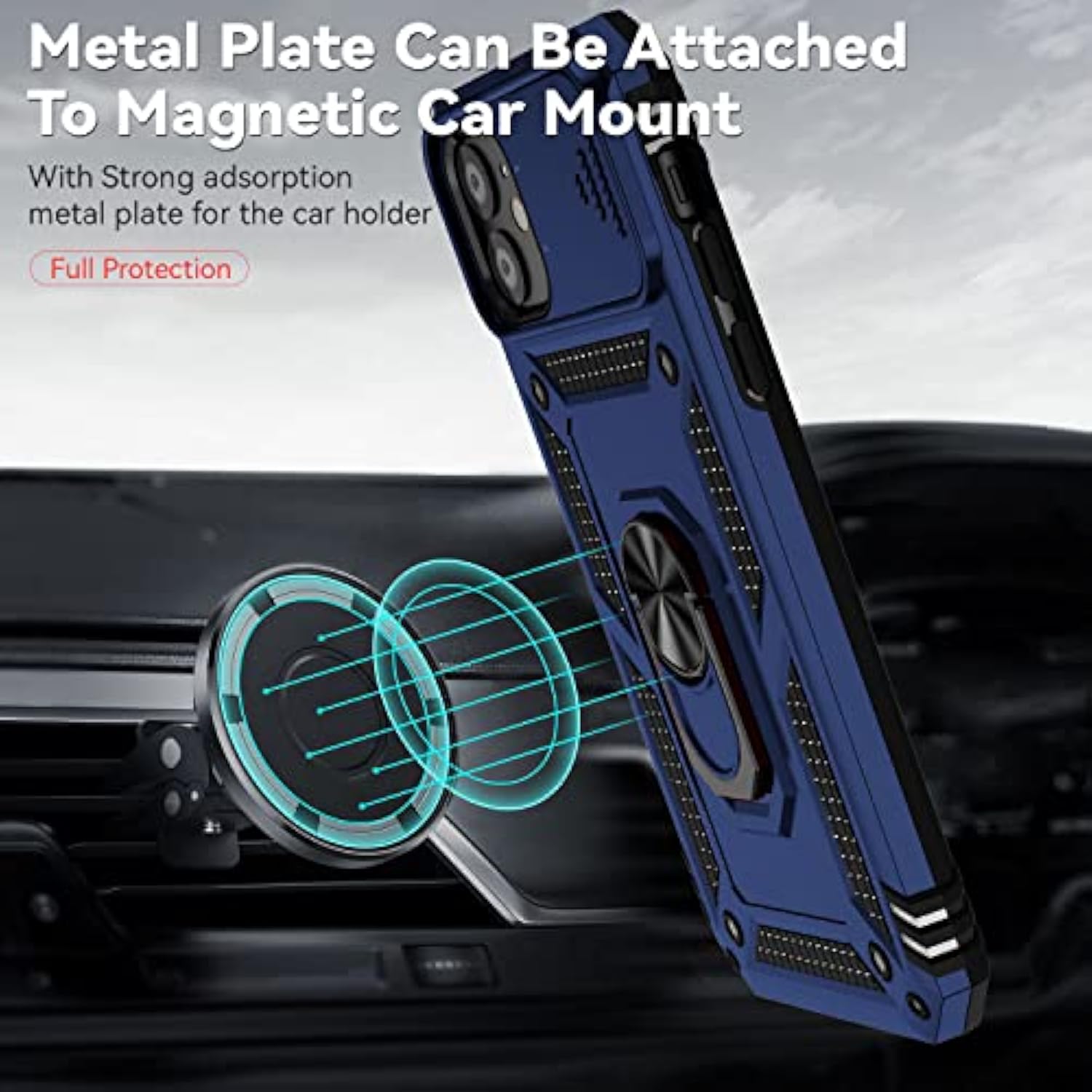 iPhone 11 Case with Camera Cover, Screen Protector, Kickstand Navy Blue