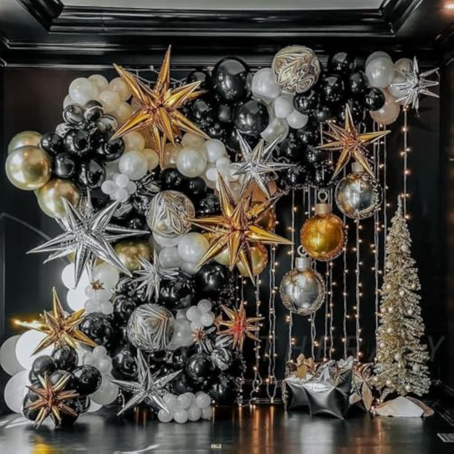 Black and Gold Balloon Arch Kit 140-Piece with Star Balloons for Party Decor