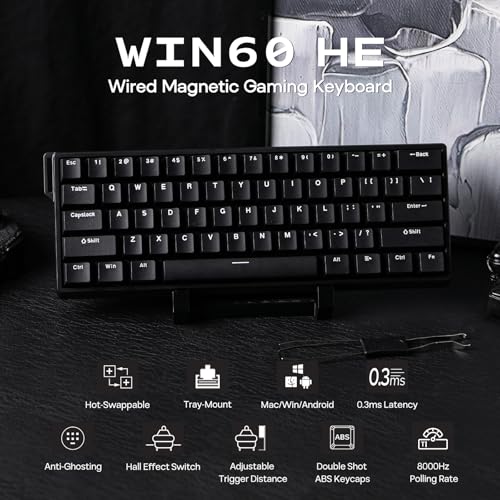Aula WIN60 HE 60% Wired Magnetic Keyboard with Adjustable Actuation, 8000 Hz Polling Rate, Hall Effect Switches, Hot-Swap, for FPS Games (Black)