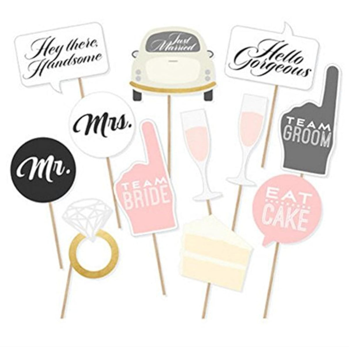 Wedding Party Photo Booth Props Kit, Diy Photo Booth For Wedding Bridal Shower Party Favor Supplies Pose Sign Dress Up Fun Accessories (12 Pcs)