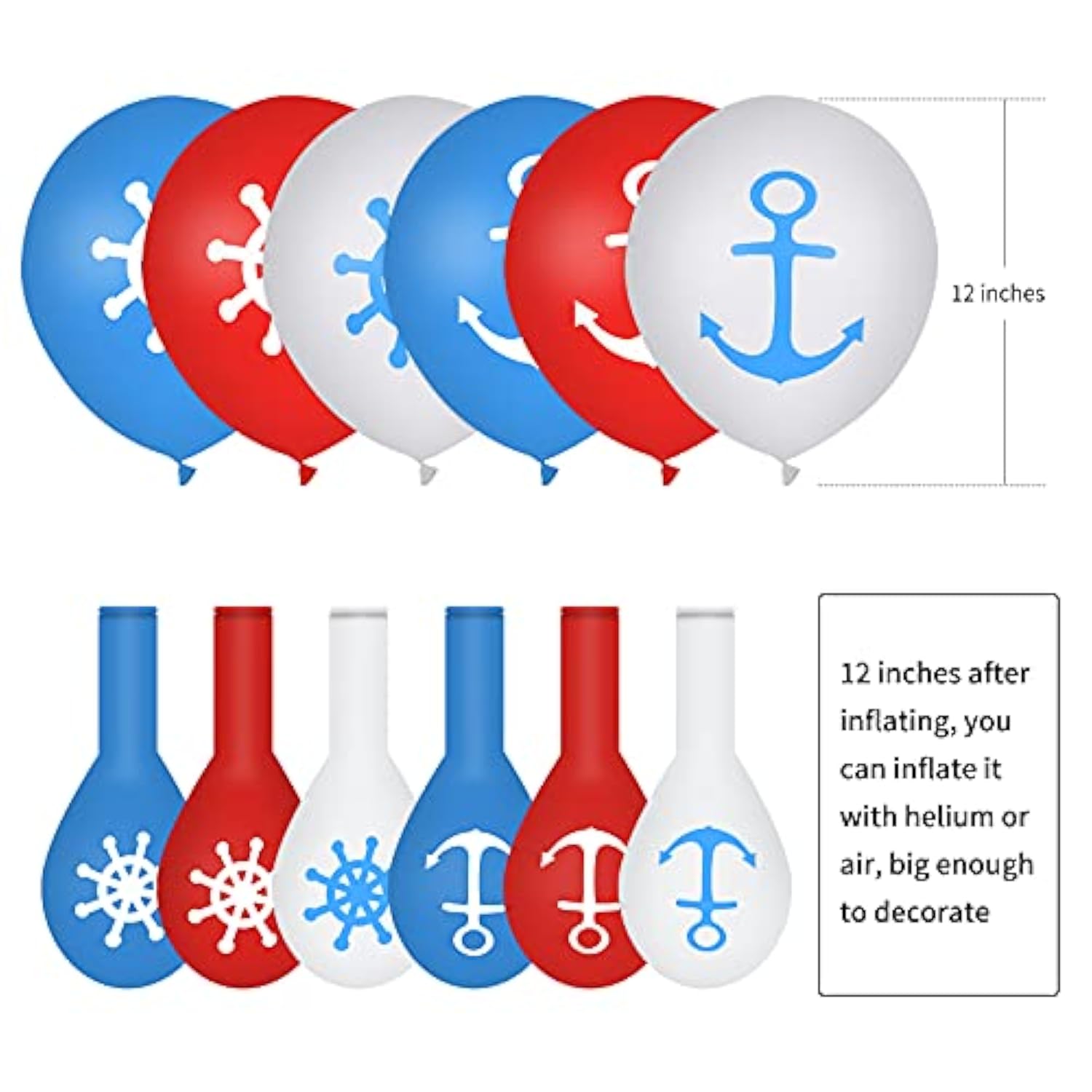 30 Pcs Nautical Balloons Nautical Birthday Decoration Balloons 12 Inches Anchors Wheel Balloon For Navigation Themed Birthday Baby Shower Party Supplies