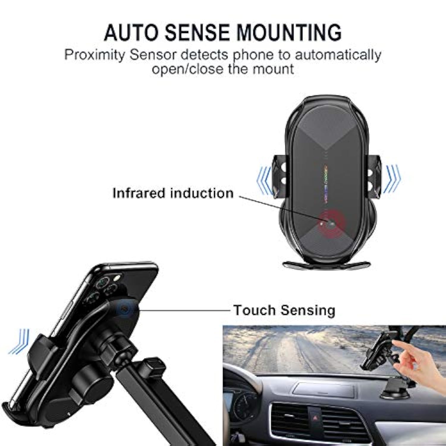 Wireless Car Charger Mount, 15W Qi Fast Charging Auto-Clamping Phone Holder, Vent/Mount Compatible With Iphone 13/12/11/X/8, Samsung S20/S10/Note20/Note10