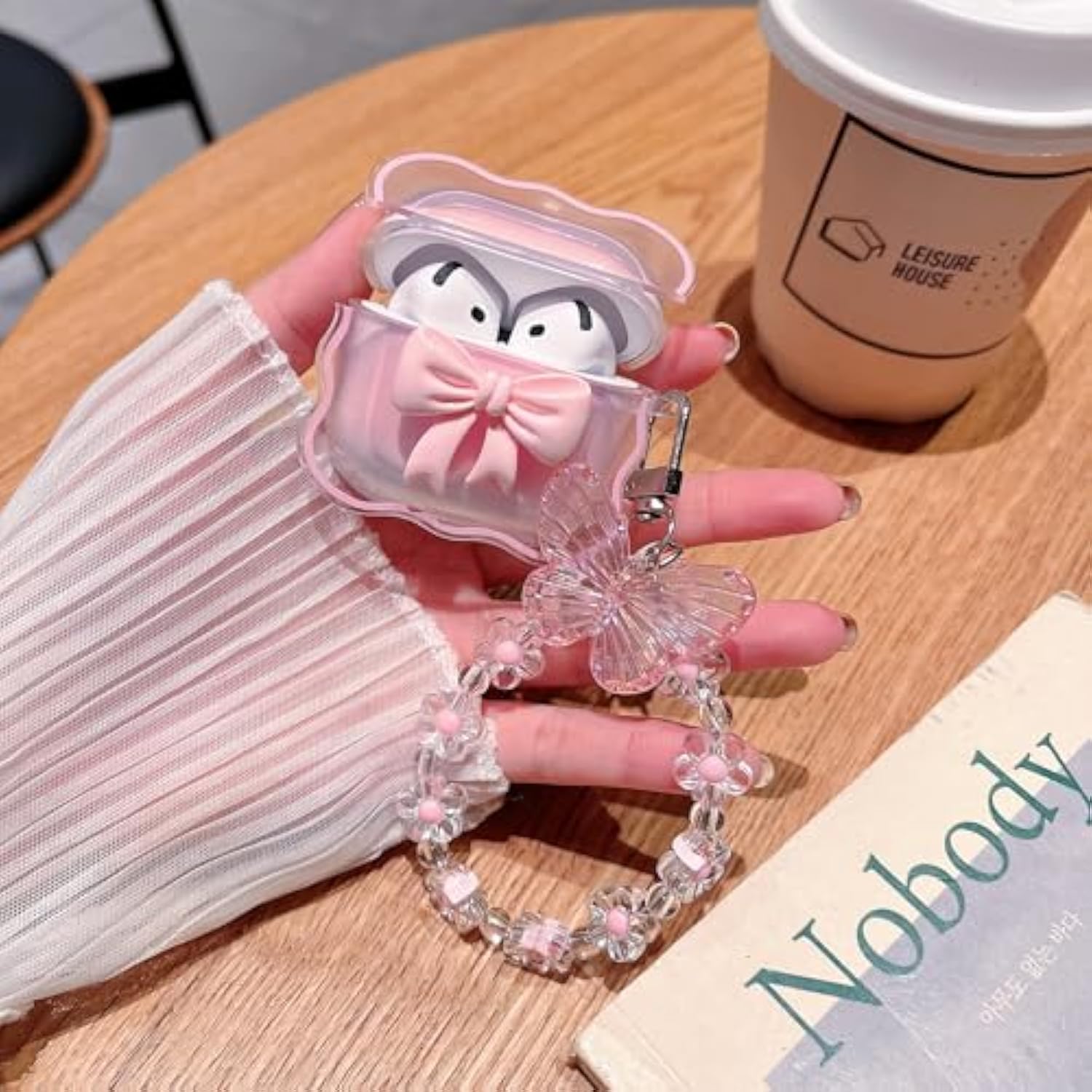 Compatible With Airpods 4 Clear Case,3D Bow Pattern Design With Cute Butterfly Flower Keychain, Soft Tpu Protective Shockproof Case For Airpod 4 For Girls Women-Pink