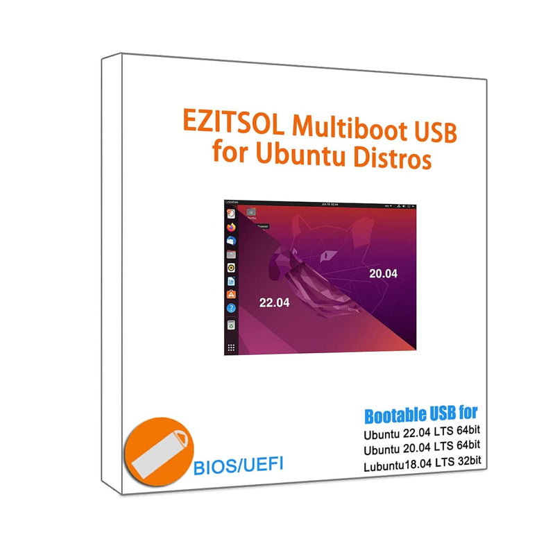 Ubuntu Usb 22.04 & 20.04 64Bit,Lubuntu 18.04 32Bit | 3In1 Bootable Linux Usb F