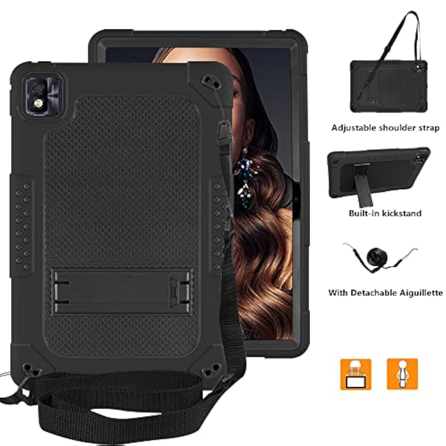 For Tcl Tab 10 5G Tablet Case With Shoulder Strap Soft Silicone&Hard Back Hybr
