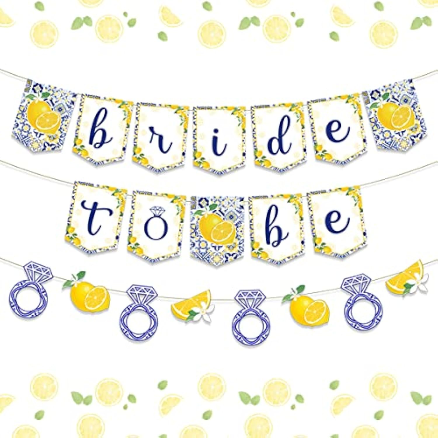 Lemon Bridal Shower Decorations - Yellow And Blue Bride To Be Banner, Diamond Ring Garland, Fruit Theme Bachelorette Party Decorations