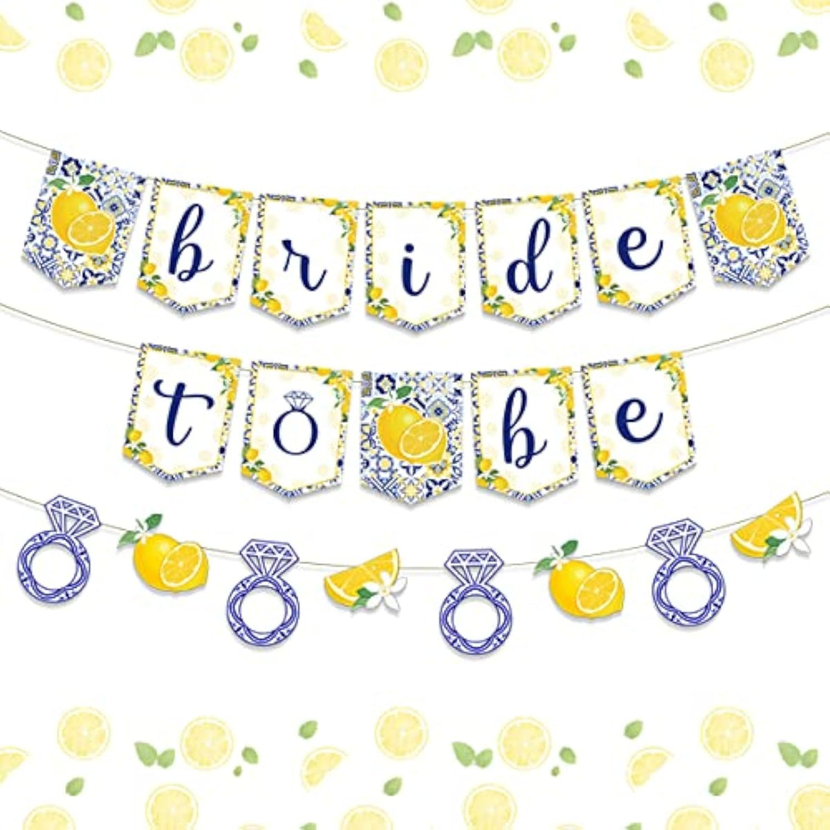 Lemon Bridal Shower Decorations - Yellow And Blue Bride To Be Banner, Diamond Ring Garland, Fruit Theme Bachelorette Party Decorations