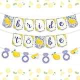 Lemon Bridal Shower Decorations - Yellow And Blue Bride To Be Banner, Diamond Ring Garland, Fruit Theme Bachelorette Party Decorations