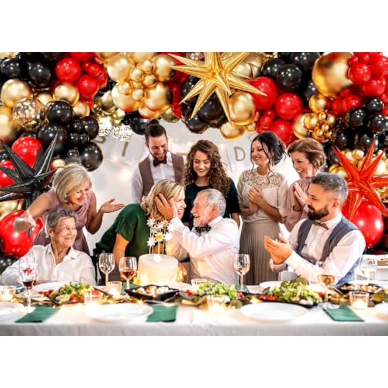 135pcs Red Black Gold Balloon Arch Kit with Stars for Birthday, Anniversary party