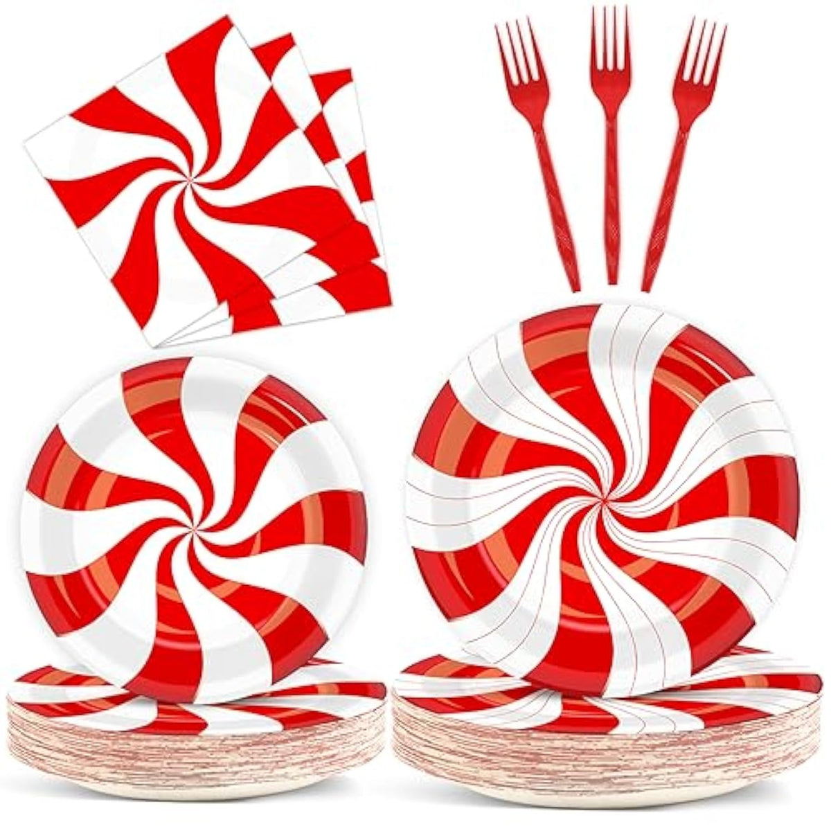 100Pcs Christmas Candy Cane Party Plates And Napkins Party Supplies Peppermint Party Tableware Set Red And White Striped Christmas Winter Party Decor Favors For Holiday Xmas Theme Party Serves 25