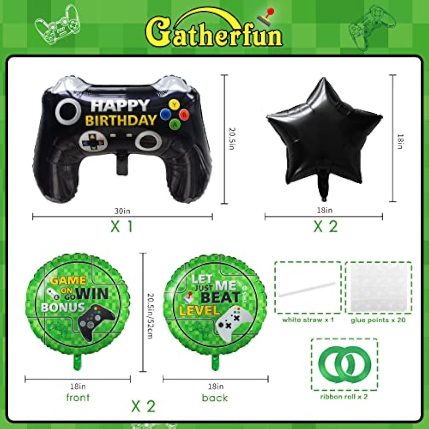 5 Pcs Video Game Party Decoration, Level Up Birthday Balloons?Video Game Foil Balloon For Game On Birthday Party Supplies