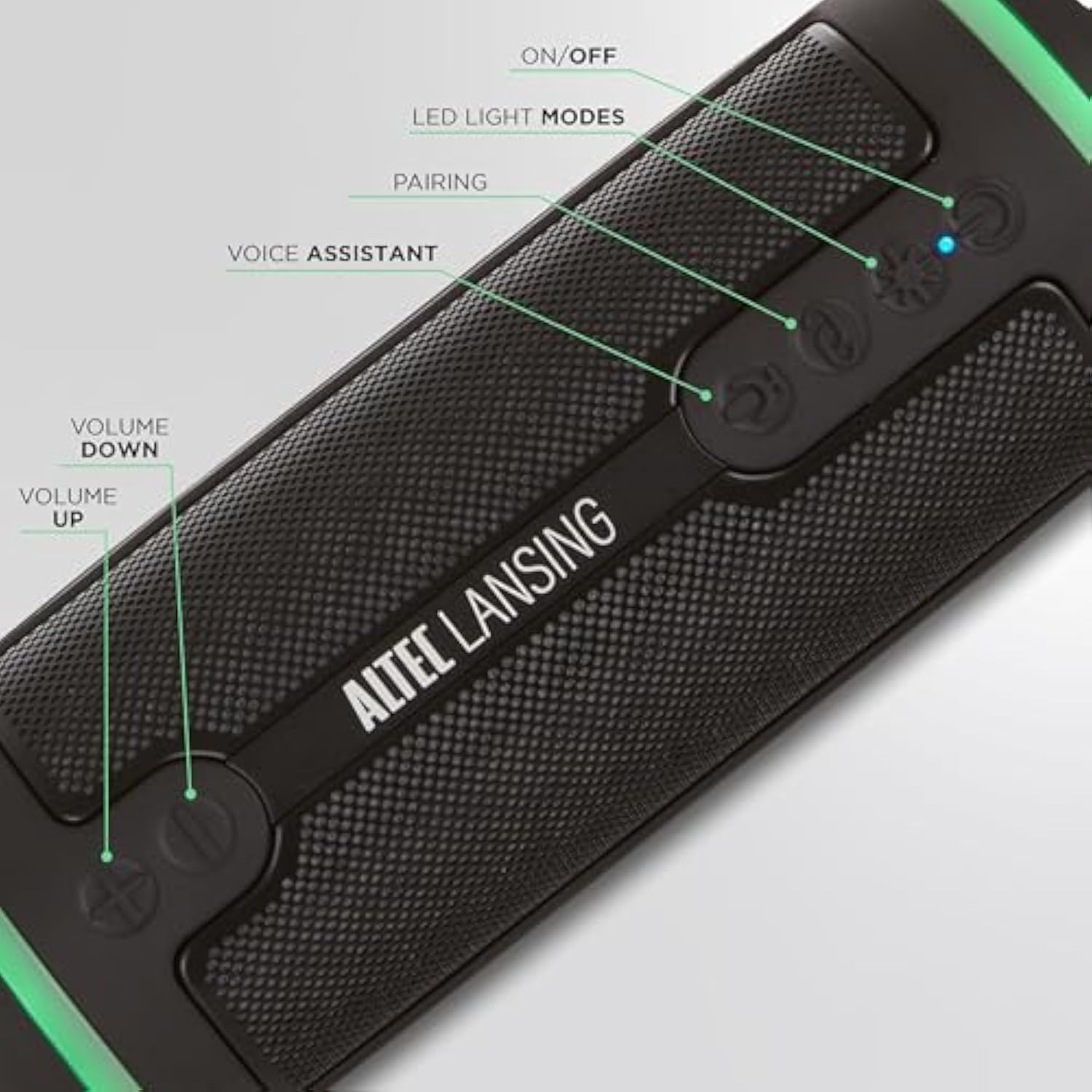 Altec Lansing HydraMOTION 2.0 Wireless Bluetooth Speaker, 16H Battery, RGB Lights, USB-C Quick Charge, IP67 Rated Waterproof Bluetooth Speaker, Mountable, Voice Assistant