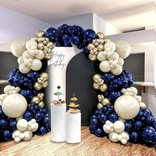 Navy Blue Balloon Garland Double Stuffed Pearl White Royal Blue Balloons Dark Navy Gold Balloon Arch Kit For Birthday Party Baby Shower Wedding Graduation Bridal Shower Decoration