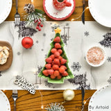 Xmas Trees Let It Snow Black Snowman Christmas Table Runner, Seasonal Winter Holiday Kitchen Dining Table Decoration For Home Party Decor 13X60 Inch