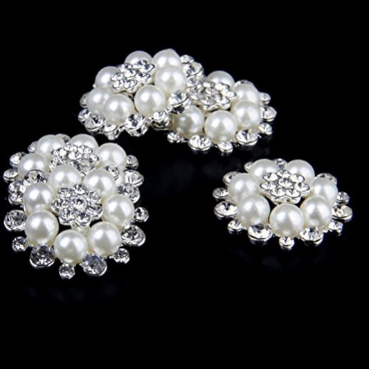 10 Pieces Pearl Rhinestone Buttons, Faux Pearl Snowflake Rhinestones B