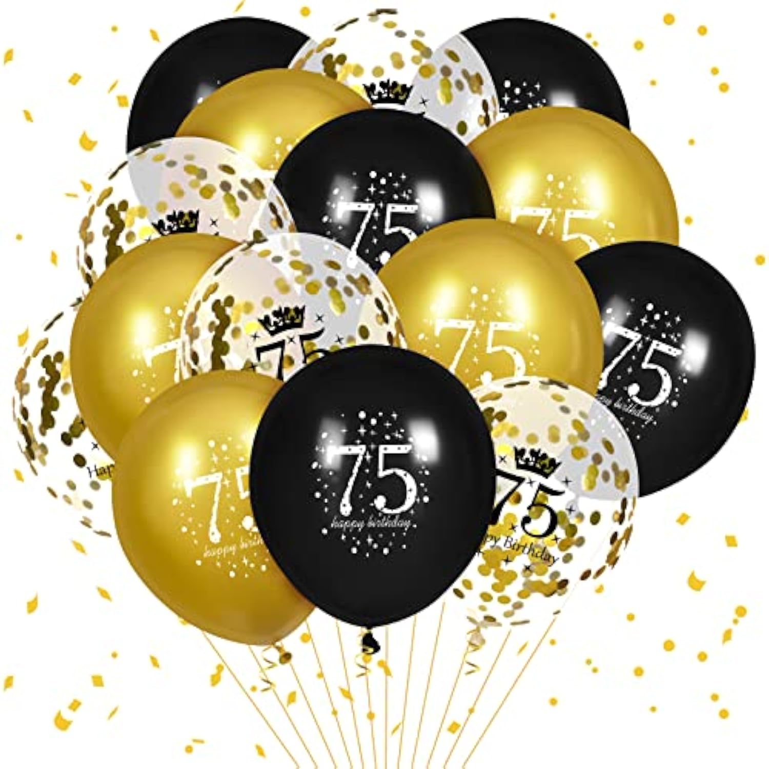 15pcs Black Gold 75th Birthday Balloons for Men & Women Party Decorations