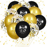 15pcs Black Gold 75th Birthday Balloons for Men & Women Party Decorations