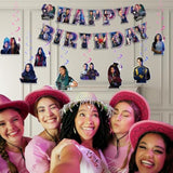 Movie Birthday Decorations, Movie Theme Happy Birthday Banner Hanging Swirls,Purple Party Supplies For Girl Boys Birthday Party, Popular Happy Birthday Decorations