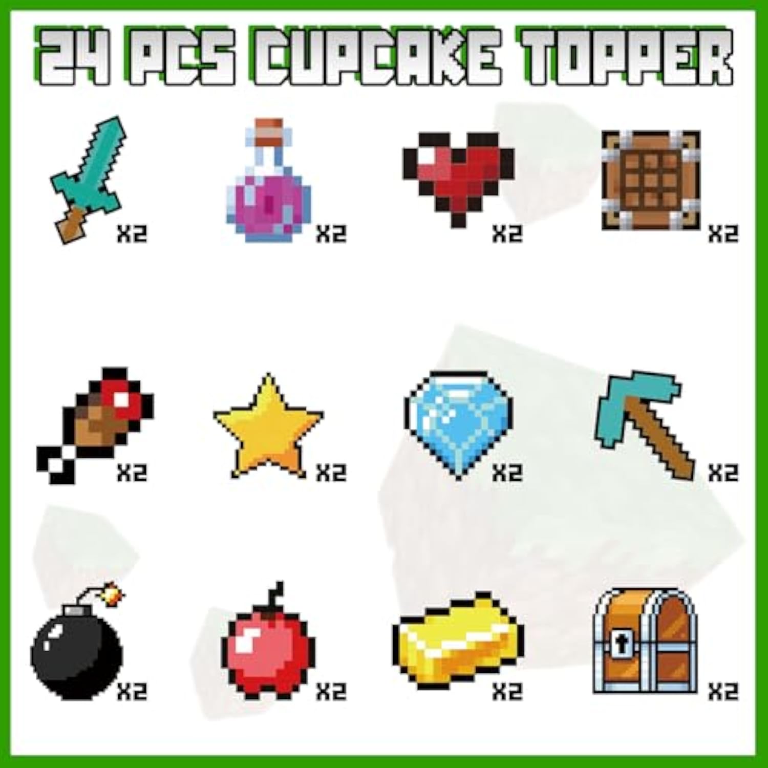 Birthday Cupcake Toppers Set,24Pcs Party Supplies For Kids Boys Video Game Birthday Cake Decorations