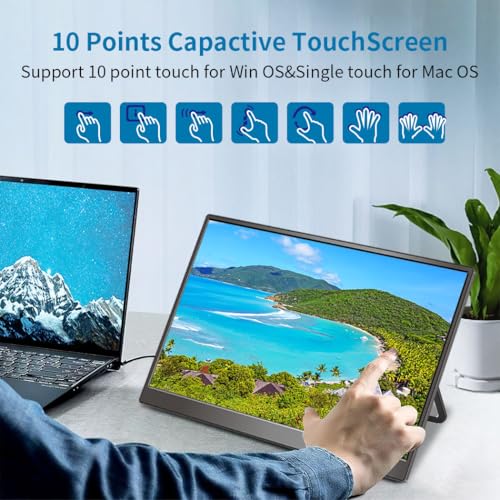 Portable Monitor Touchscreen 14",Usb-C & Fhd External Display 100% Srgb Anti-Glare Eye Care,Privacy Protection,Low-Power,Vesa Mountable Travel Monitor For Laptop/Mac/Gaming/Office