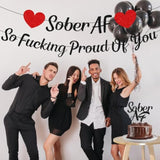 So Fucking Proud Of You Banner - No-Diy You Did It Banner Sober Af Cake Topper Decorations Glitter Black Happy Soberversary Party Supplies Sobriety Recovery Party Decor Sobriety Gift For Men